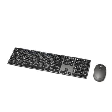 Amazon Basics souris sans fil rechargeable - Clavier complet ultra-mince et silencieux avec pavé numérique, FR Layout Gray, noir