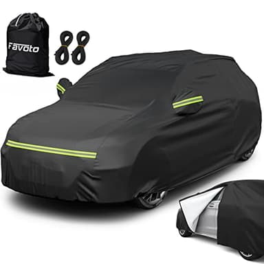 Favoto Bâche Voiture Housse de Protection Auto Exterieur PEVA Couverture Imperméable pour SUV Compact avec Ouverte Latérale pour Cabine, Coton Respirant, Anti UV Neige Poussière, 465x185x160cm Noir