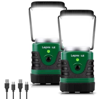 Lepro Lanterne LED Rechargeable, Lampe Camping Puissante 1000Lm Dimmable, Lampe Torche 360° Eclairage 4 Modes, Etanche Portable Suspendue, pour Camping, Bricolage, Secours, Garage, Cave, etc - 2Pcs