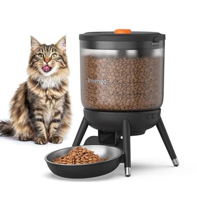 Invengo Distributeur Croquettes Chat Automatique Programmable, Double Alimentation Électrique, Conception Anti-Insecte, Trémie 3L – Distributeur de Croquettes pour Chat et Petit Chien, Noir