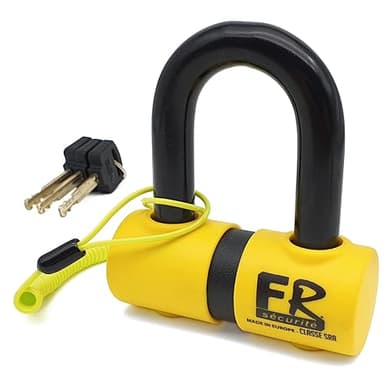 FR SECURITE FR50 Antivol Moto Homologué SRA, Bloque Disque Mini U ø18mm en Acier Cémenté, Testé Contre Sciage Coupe-Boulons, Bloc Disque Double Verrouillage, Serrure Haute Sécurité Anti-Crochetage