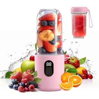 AMFUN 500ML Mini Mixeur Portable, Mixeur Blender avec écran numérique, Rechargeable Blender portable avec 16 Lames pour Smoothies et Milk-Shakes, Voyage, Salle de Sport (Rose)