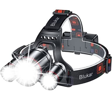 Blukar Lampe Frontale Rechargeable, 8000L Super Lumineux IPX6 Étanche Léger Torche Frontale LED Puissante avec Voyant Rouge, 5 Modes d'éclairage & Zoomable & 90° Réglable pour Course/Camping/Pêche