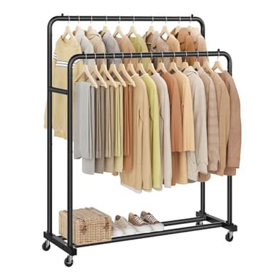 SONGMICS Portant à Vêtements, sur Roulettes, Portemanteau Mobile, 2 Roulettes avec Freins, Chambre, Charge Maximale 90 kg, 46,5 x 110 x 155,5 cm, Noir d’Encre HSR017BH01