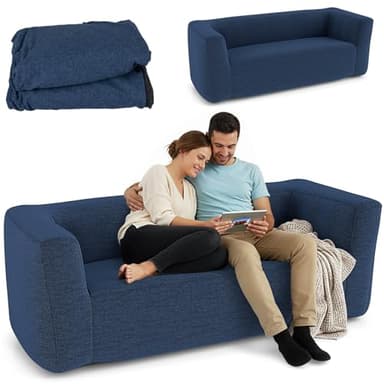 RELAX4LIFE Canapé Gonflable 2 Places, Fauteuil Gonflable Portable Charge 300KG avec Housse Amovible, Accoudoirs Larges, Canapé pour 2 Personnes, Salon Camping, Pompe Non Inclus