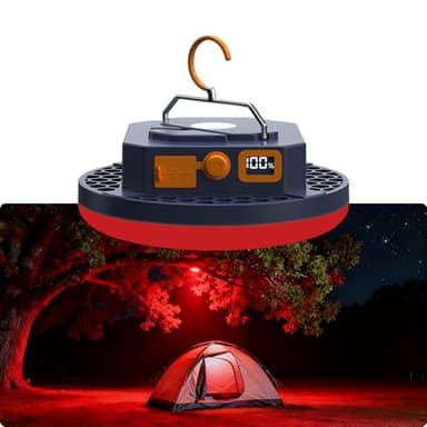 Lampe Camping Rechargeable, Batterie 10000 mAh, Lanterne Camping 3000 lm, Lumière de Camping Extérieure Portable 6500 K, Lampe de Pêche, Eclairage de Secours pour Ouragan (Feu rouge)