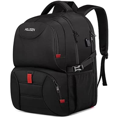 HILUSEN Sac à Dos Homme Grand 50L Sac à Dos Déjeuner Ordinateur 17.3 Pouces Imperméable Travail avec USB Charging Port, PC Portable pour Voyage Scolaire Collège Affaire Noir