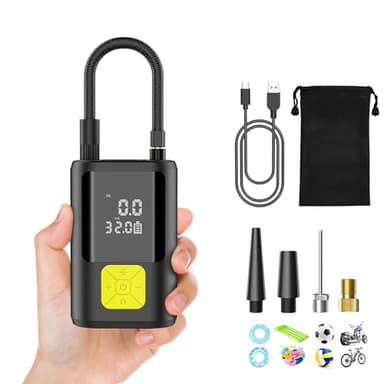 Ockwred 6000mAh Mini Pompe à Air Électrique，Compresseur à Air Portatif Gonfleur Pneus sans Fil 150PSI avec écran LCD Numérique，Pompe à air Rechargeable pour Voiture, Vélo, Moto, Scoote, Balle (Noir1)