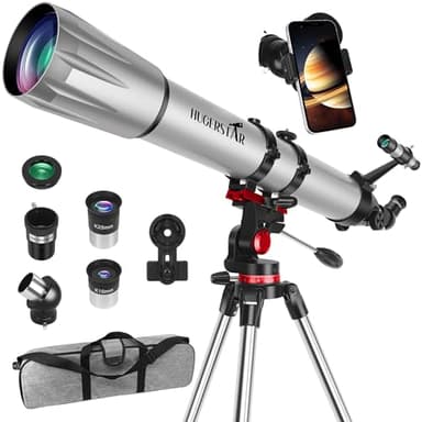 HUGERSTAR Télescope Astronomique Adulte Professionnel, 90mm Ouverture 900mm Réfracteur Portable Télescope pour Enfants et Débutants avec Trépied, Adaptateur Téléphone, Filtre Lunaire Observer la Lune