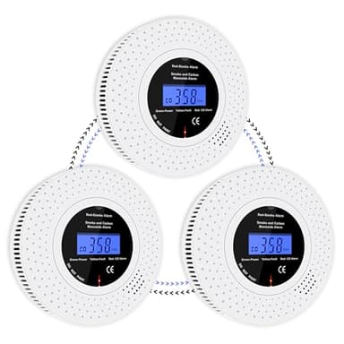 Scondaor Détecteur de Fumée et de Monoxyde de Carbone interconnecté sans Fil, Détecteurs de Fumée pré-connectés, Pile AA remplaçable Incluse, Alarme pour Fumée et CO avec écran LCD, Lot de 3