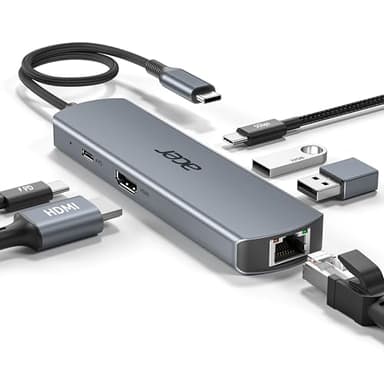 acer Hub USB C avec Ethernet 1Gbps, HDMI 4K@60 Hz, 1*USB-C 5Gbps, 2*USB-A 3.0, Type-C 100 W PD, Station d'accueil 6 en 1 pour iPhone 17/16, MacBook iPad Pro/Air, Mac Mini M4,Galaxy S24, etc.