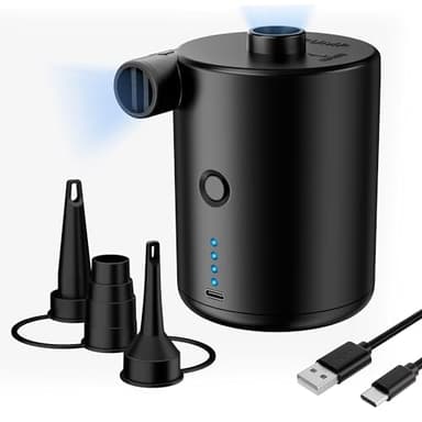 Pompe à air électrique, Pompe À Air Rechargeable pour Matelas Gonflable,Pompe À Air Électrique Portable pour Gonflables avec 3 Buses d'air,Gonfleur Rapide pour Matelas et Piscine (Noir)