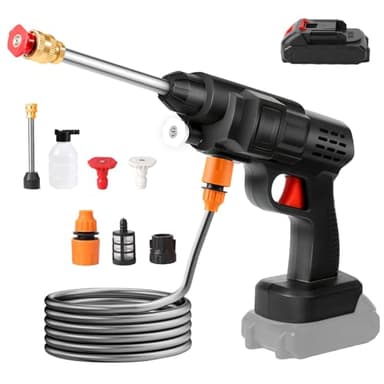 Nettoyeur Haute Pression sans Fil 60 Bar, 300W Nettoyeur Haute Pression à Batterie, Pistolet à Eau pour Lavage De Voiture avec Batteries, Tuyau 5m, Pulvérisateur de Mousse (B-1 Batterie)