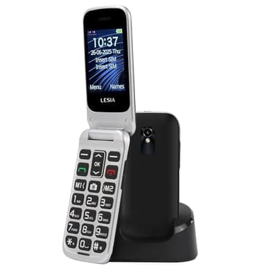 FEGA Téléphone Portable Senior à Clapet 4G Débloquéavec avec Écran 2,4", Mobile pour Personnes Âgées avec Grosses Touches, Bouton SOS, Socle de Charge, Volume Fort, Batterie 1300mAh, Flip LTE