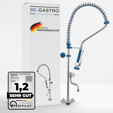 BE-GASTRO I Robinet de douche professionnel gastronomique à un trou « Premium » bleu, avec robinet, robinet industriel, douchette industrie, mitigeur et poignée ergonomique I Douchette gastronomique
