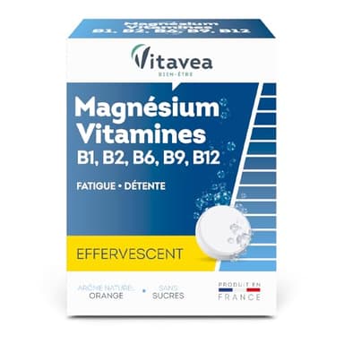 VITAVEA BIEN-ETRE - Magnésium - Vitamines B1. B2. B6. B9. B12 - Réduction de la Fatigue - Détente et Relaxation - 24 Comprimés Effervescents - Fabriqué en France
