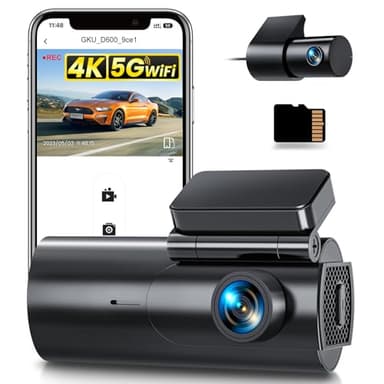 GKU 4K Dashcam Voiture Avant Arrière,5GHz WiFi Caméra Embarquée Voiture avec Carte SD 64G,Camera Voiture Grand Angle 170°,Vision Nocturne,WDR,G-Capteur,Mode Stationnement 24H,Enregistrement en Boucle