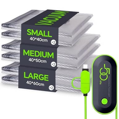 Vacbird Sac Sous Vide Vetement Aspirateur avec Pompe USB, Lot de 6 Sacs Sous Vide Voyage Réutilisables, Sac de Rangement Sous Vide Durables - Essentiels de Voyage peu Encombrants