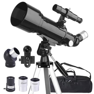 Misilmp Télescope Astronomique pour Adultes, Télescope 70MM Ouverture 400MM avec Trépied, Viseur 5 x 24, Adaptateur Téléphone Télescopes Réfracteur Astronomie pour Enfants Débutants Astronomie (Noir)