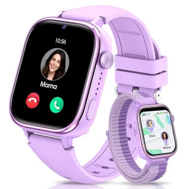 SWGOTA 4G Montre Connectée Enfant, Smartwatch avec GPS/Téléphone/Appels Vidéo/Chat Vocal/Messages/SOS/Mode École/Réveil/Appareil Photo/Podomètre/Moniteur Sommeil, Cadeau pour Garçons et Filles, Violet