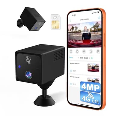 UCOCARE Camera de Surveillance sans Internet, 4MP 4G LTE Camera Carte SIM, Mini Camera Voiture sans Fil 4G, 5200mAh Batterie, Angle Vision 160°, Détection Mouvement Radar AI, 4MP Vision Nocturne