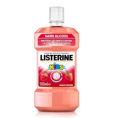 Listerine – Bain de Bouche Enfant Fruits Rouges 0% Alcool (bouteille de 500 ml) – Soin bucco-dentaire pour éliminer 99,9% des bactéries – Bain de bouche sans alcool pour une haleine fraîche durable