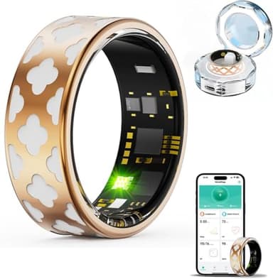Bague Connectée Élégante pour Femme & Homme, Smart Ring Traqueur de Santé avec Fréquence Cardiaque, Oxygène Sanguin, Sommeil, Podomètre, 10ATM Étanche, Compatible iOS/Android, Fitness Ring (9)