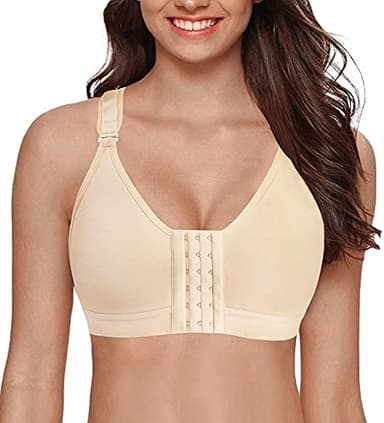YIANNA Femme Soutien Gorge Post Operatoire Sport Ouverture Devant sans Armature Brassiere Yoga Soutien-Gorge Post Chirurgie Beige,128 Size L