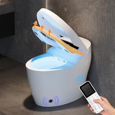 Homary Toilette Japonaise Automatique au Sol Blanche, WC Japonais avec Rinçage Automatique, Siège Chauffant, Buse Autonettoyante, Évacuation Verticale et Ouverture Manuelle du Couvercle