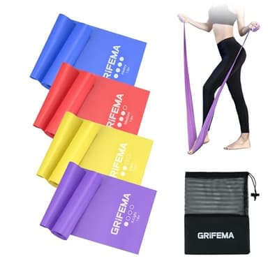GRIFEMA GA5002, 4 Bandes Élastiques de Musculation, 4 Niveaux de Résistance pour la Musculation, Le Pilates, Le Yoga et Plus Encore, Bleu, Rouge, Jaune, Violet