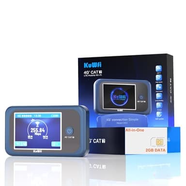 KuWFi Routeur 4G+ SIM, Routeur Double fréquence Mobile sans Fil avec Support de Carte SIM, 4G+ CAT7 Vitesse Jusqu'à 300Mbps, Connexion à 10 appareils, Facile à Connecter et à Transporter, 3000mAh