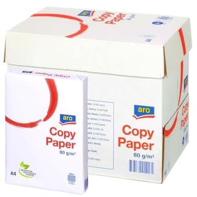 aro Papier a4, papier imprimante blanc, ramette de 2500 feuilles (5x500), 80 g/m², feuille pour imprimantes laser/jet d'encre, bureau, blanc
