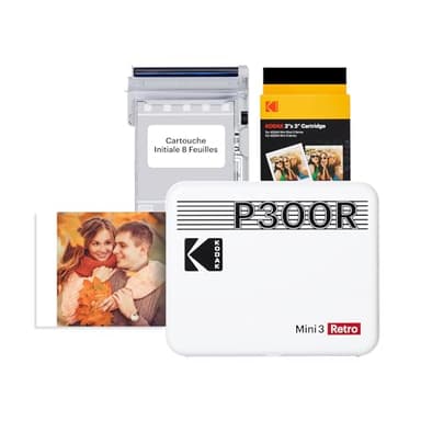 Kodak Mini 3 Retro 4PASS Imprimante Photo Portable (7,6x7,6cm) - Paquet avec 38 Feuilles, Blanc