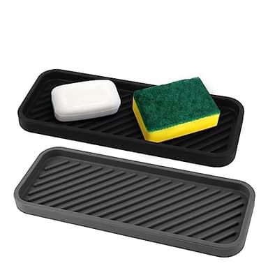 MXTIMWAN Organiseur d'Évier en Silicone - 2 Packs Tapis d'Égouttage 22.8 cm x 9 cm - Support de Cuisine Pour Rangement Éponges, Produit Vaisselle, Savon