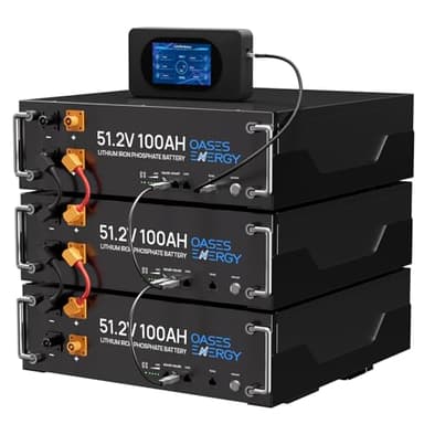 Oasesenergy 48V 300Ah Lifepo4 (3 Pack 100AH) 15kWh Lithium-Akku mit berührbarem Smart Display, 4000–15000 Lebenszyklen pour Wohnmobil, Solaire, PV, Camping-Car, Stockage d'énergie Domestique