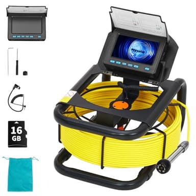 Garvee Caméra d'inspection canalisation 30m – Écran 4,3" DVR, caméra INOX 1200 Lignes Ø17mm, IP68, 12 LEDs, câble Fibre, Batterie 8500mAh – Plomberie, égouts, Ventilation