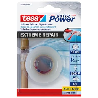 tesa extra Power Extreme Repair Ruban de Réparation – Ruban d'Étanchéité Auto Amalgamant Souple pour l'Étanchéité et l'Isolation de Tuyaux et Câbles – Silicone Résistant – Transparent