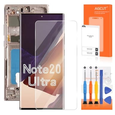OLED pour Samsung Galaxy Note 20 Ultra Écran de remplacement pour Samsung Note 20 Ultra LCD Écran SM-N985 SM-N986U LCD Digitizer Assemblée Tactile Or avec Cadre (Support Empreintes Digitales)
