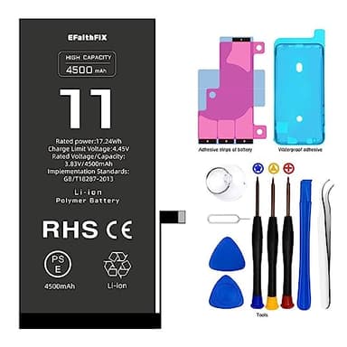 KERID Batterie pour iPhone 11 4500mAh Batterie de Remplacement Haute capacité 0 Cycle avec Kits d'outils de réparation Professionnels et adhésif pour modèle A2111, A2221, A2223