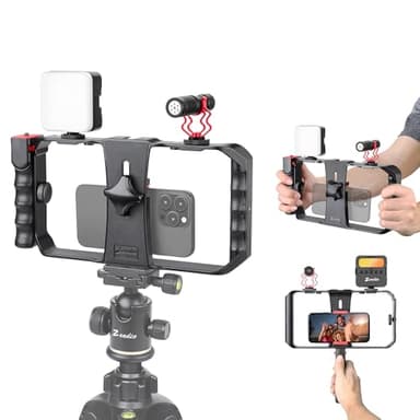 Zeadio Kit Vlog Universel pour Smartphone avec Lumière RVB & Microphone - Stabilisateur (Cage) pour iPhone/Android, Créateurs de Contenu