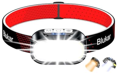 Blukar Lampe Frontale Rechargeable 2 Couleurs, 2000L Super Lumineux Torche Frontale LED Puissante, Gradation en Continu,Capteur Mouvement, 12 Modes, IPX5 Étanche, 30H d'autonomie pour Course/Camping