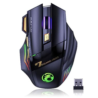 VEGCOO Souris de Jeu sans Fil, C8 Rechargeable Silent Click avec récepteur USB 2,4 G, jusqu'à 4800 DPI réglable, Double clic pour PC/Mac Gamer, Ordinateur Portable et Bureau