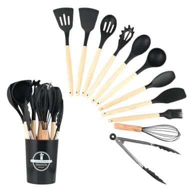 Wenrescry Lot de 12 Ustensiles de Cuisine en Silicone - Résistants à la Chaleur, Antiadhésifs, Faciles à Nettoyer avec Support de Rangement Pratique