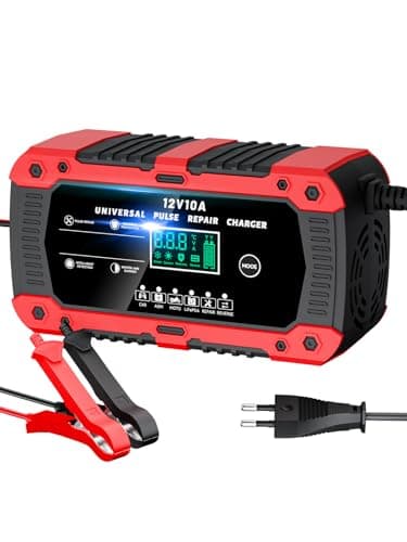 RYQLVOT Chargeur de Batterie Voiture 12V 10A LiFePO4 Chargeur Batterie Auto Moto Intelligent avec Mode Réparation Écran LCD pour AGM Gel SLA Wet LiFePO4