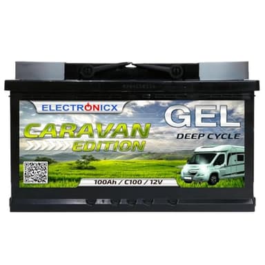 Electronicx Batterie GEL 100Ah 12V pour caravane – auxiliaire 100 Ah à décharge lente – GEL solaire 12V – Batterie camping-car bateau loisirs 278×175×190 mm – Pôle positif à droite