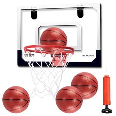 BOPEUY Panier de Basket Interieur, Mini Panier de Basket Enfant Interieur, Paniers de Baskets Mural avec 4 Ballons et Pompe à Air, pour Cadeau d'anniversaire Garcon Fille Ado Les 5 Ans et Plus Ans