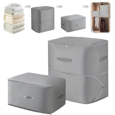 Organisateur d'auto-Compression Ultra Peu Encombrant, 2pcs Rangement Couette Compression, Sac de Compression Voyage, Sac de Rangement Peu Encombrant, pour Couettes, Vêtements, Couvertures (Gris,L+XL)