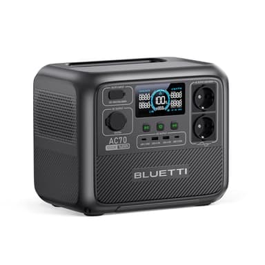 BLUETTI AC70 Générateur Électrique Portable, Batterie Nomade LiFePO4 768Wh avec 2 Prises CA 1000W (Power Lifting 2000W), Port USB Type-C de 100W, Générateur Solaire pour Camping-car, Domestique