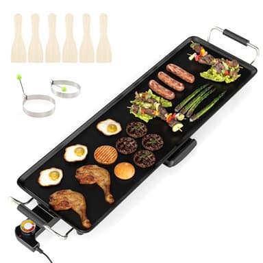 COSTWAY Plancha Électrique XL 1800W, Barbecue Electrique avec Revêtement Antiadhésif, Thermostat Réglable, Gril de Table Lavable avec Poignée Rembourrée pour 8 Personnes, 70 x 22 cm, Noir