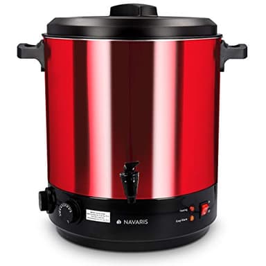 Navaris Stérilisateur à Bocaux Électrique - Machine à Vin Chaud 27L - Distributeur Boissons en Inox - Autocuiseur Minuteur - Rouge métallique